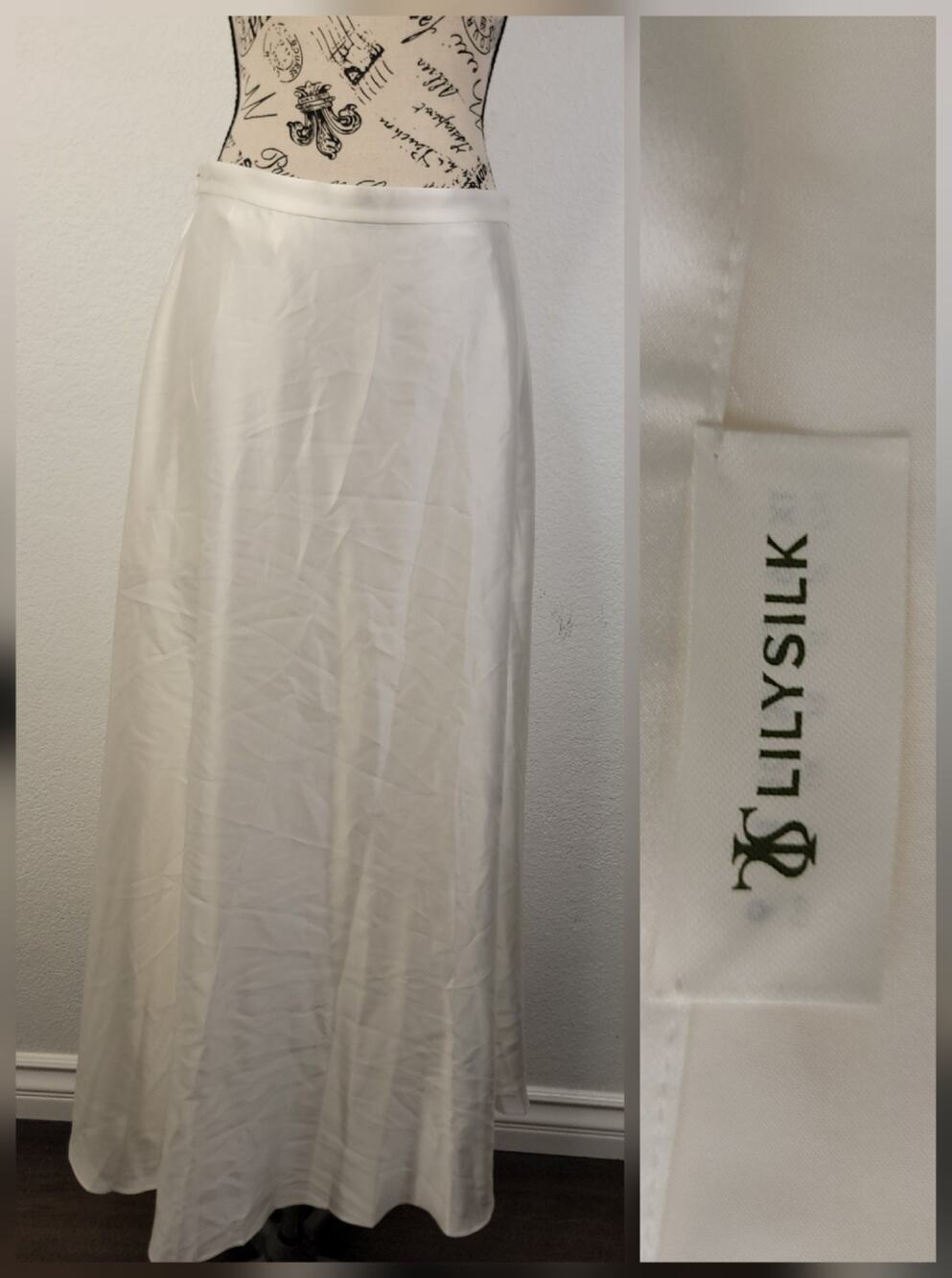 Lilysilk Slip Silk Maxi Skirt Size 6 Pockets Pearl Zip Office Capsule Minimal